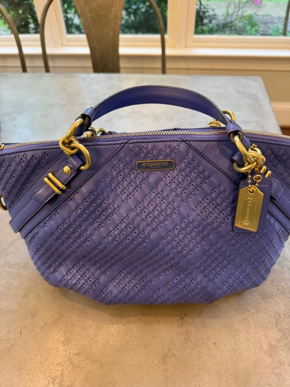 Coach Periwinkle Woven Leather Shoulder Bag with Gold Hardware - Picture 2 of 9
